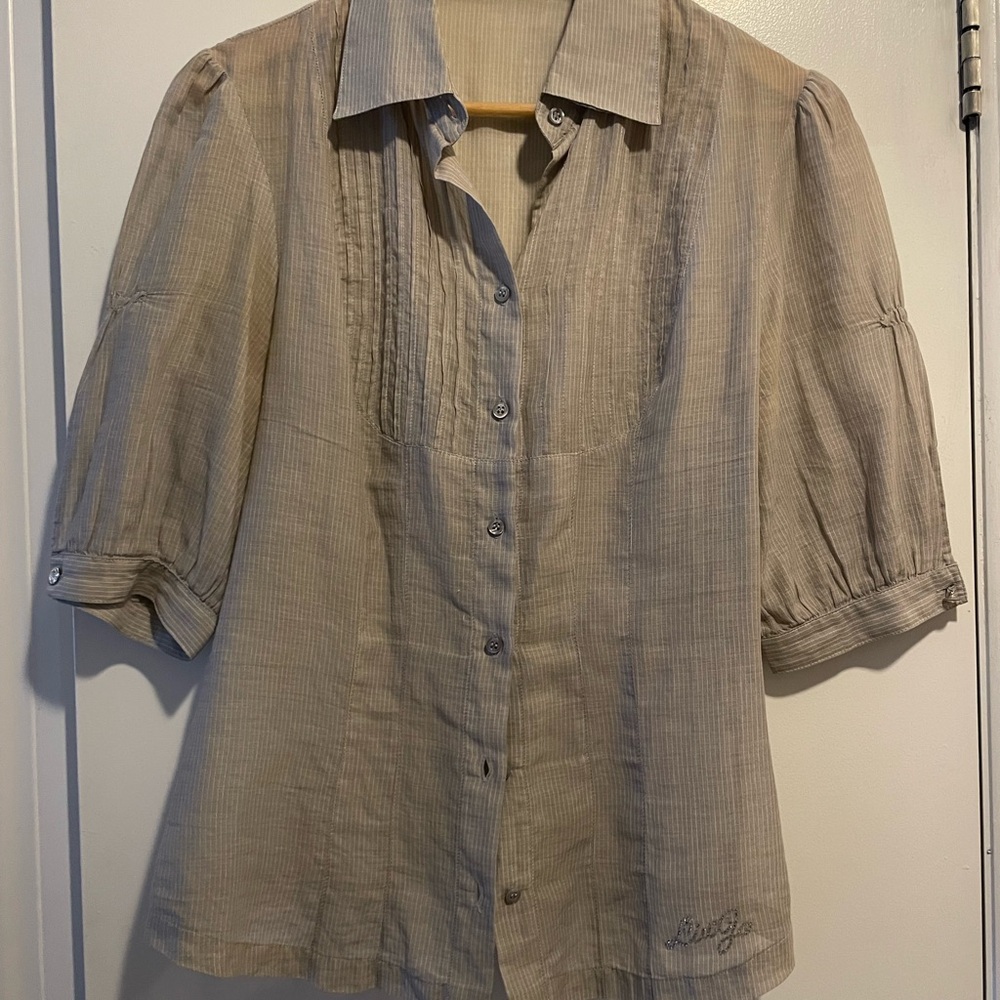 Liu Jo Tan Puff Sleeve Button Down Shirt